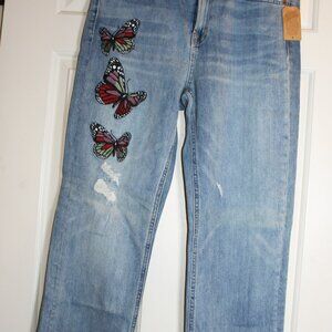 Lucky Brand Women’s Embroidered Butterflies High Rise Crop Jeans Size 10/30
